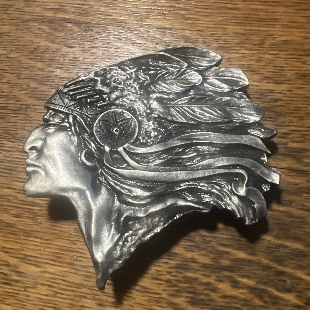Vintage Bergamot Brass Works Indian Chief Head Belt Buckle - Made in USA # C-60